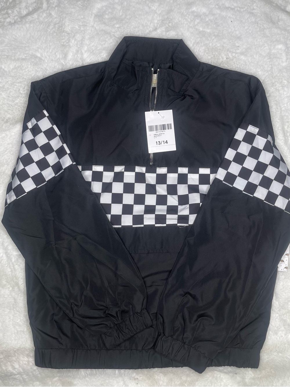 Girls Forever 21 Black Jacket with White Checkerboard Trim